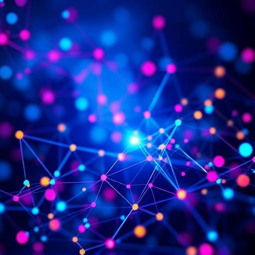 Abstract graphic representing fintech innovation with interconnected nodes and data streams