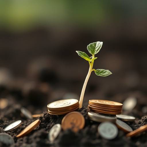 Image of a sprouting plant growing from coins, representing the growth potential of small businesses through grants